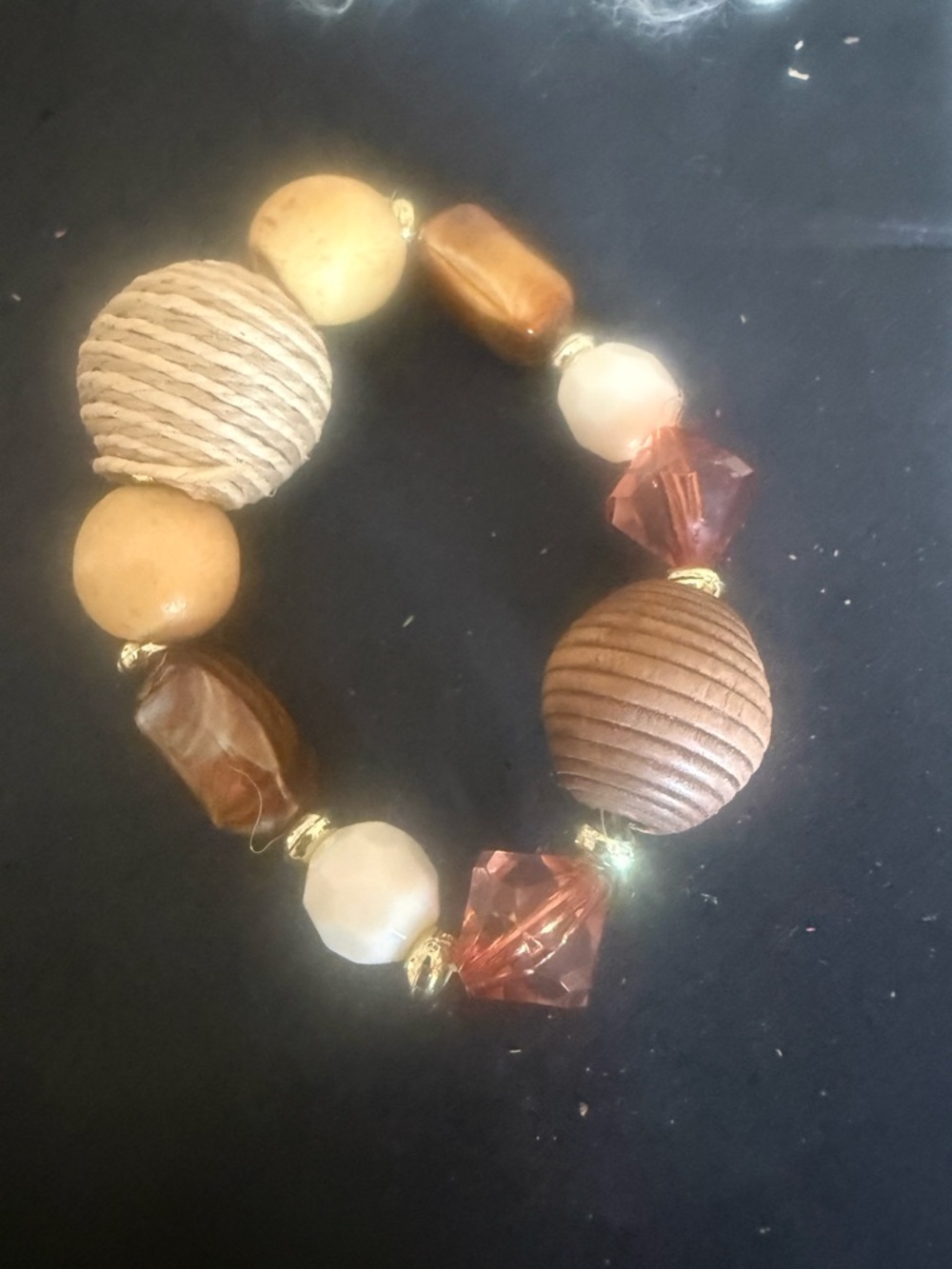 Natural Wood & Brown Bead Stretch Bracelet